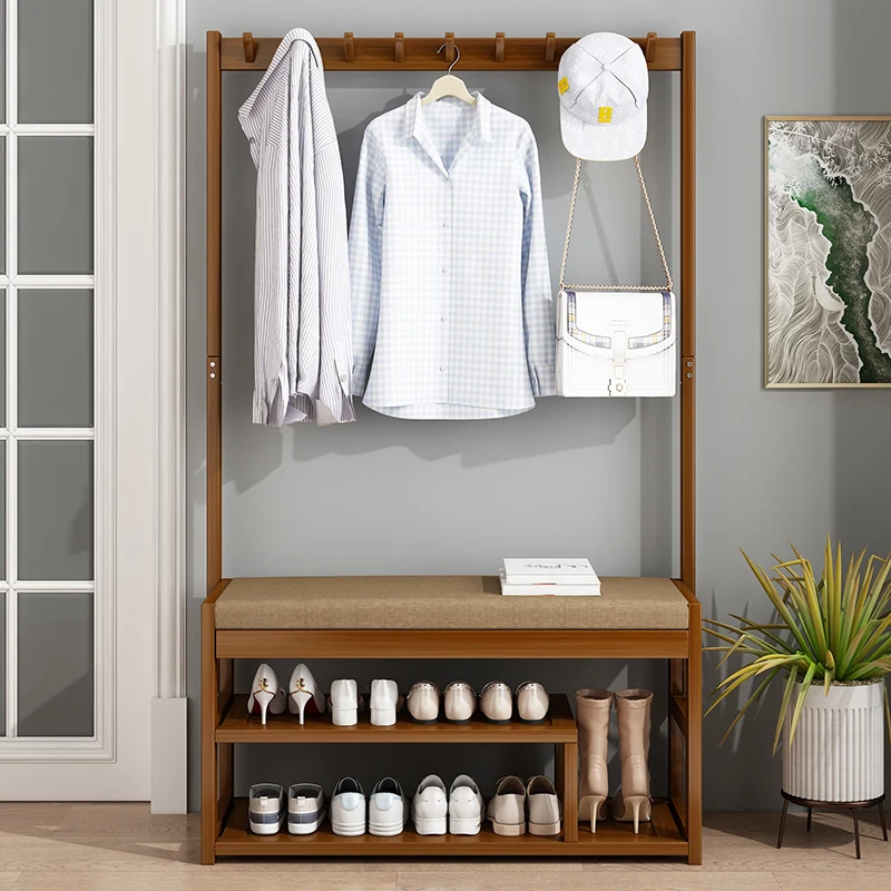 

Multi Functional Entryway Shoe Rack with Bench and Coat Hanger Space Saving Narrow Storage Organizer for Rental Apartments Homes