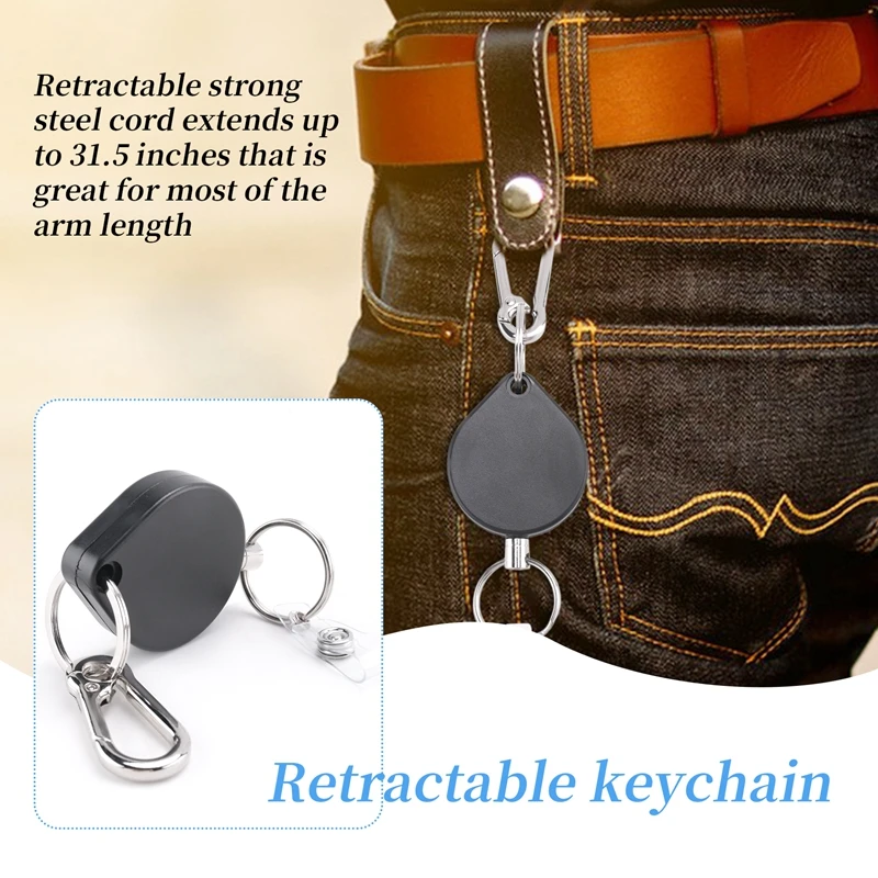 SR-Small Heavy Duty حاملي شارة قابلة للسحب، حاملي شارة الهوية مع مشبك حزام حلقة رئيسية لسلسلة مفاتيح بطاقة الاسم