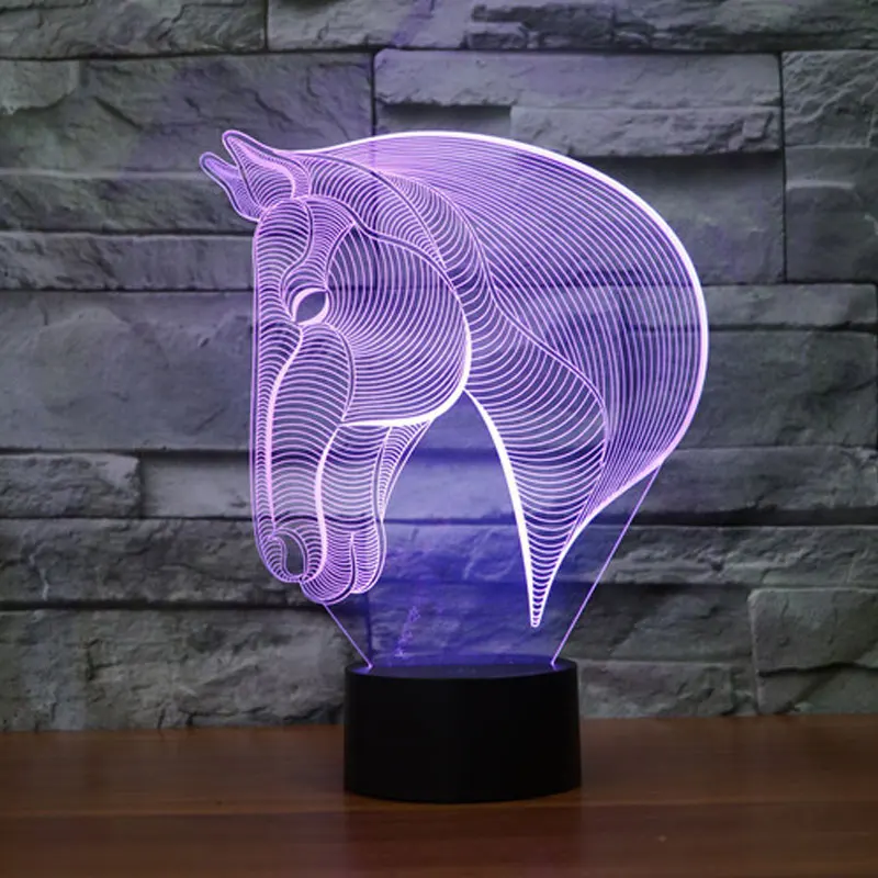 7 Colors Horse Decoration Cartoon Small Horse Racing Toy Action Figures Product 3D Table Lamp Led Toys Funny Gift The Horse