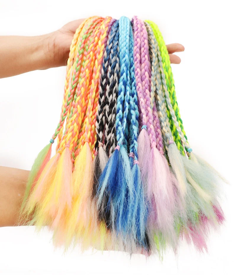 1 PC New Girls Dirty Braids Colorful Twist Tie Wigs Ponytail Headbands Rubber Bands Kids Hair Accessories Princess Headwear