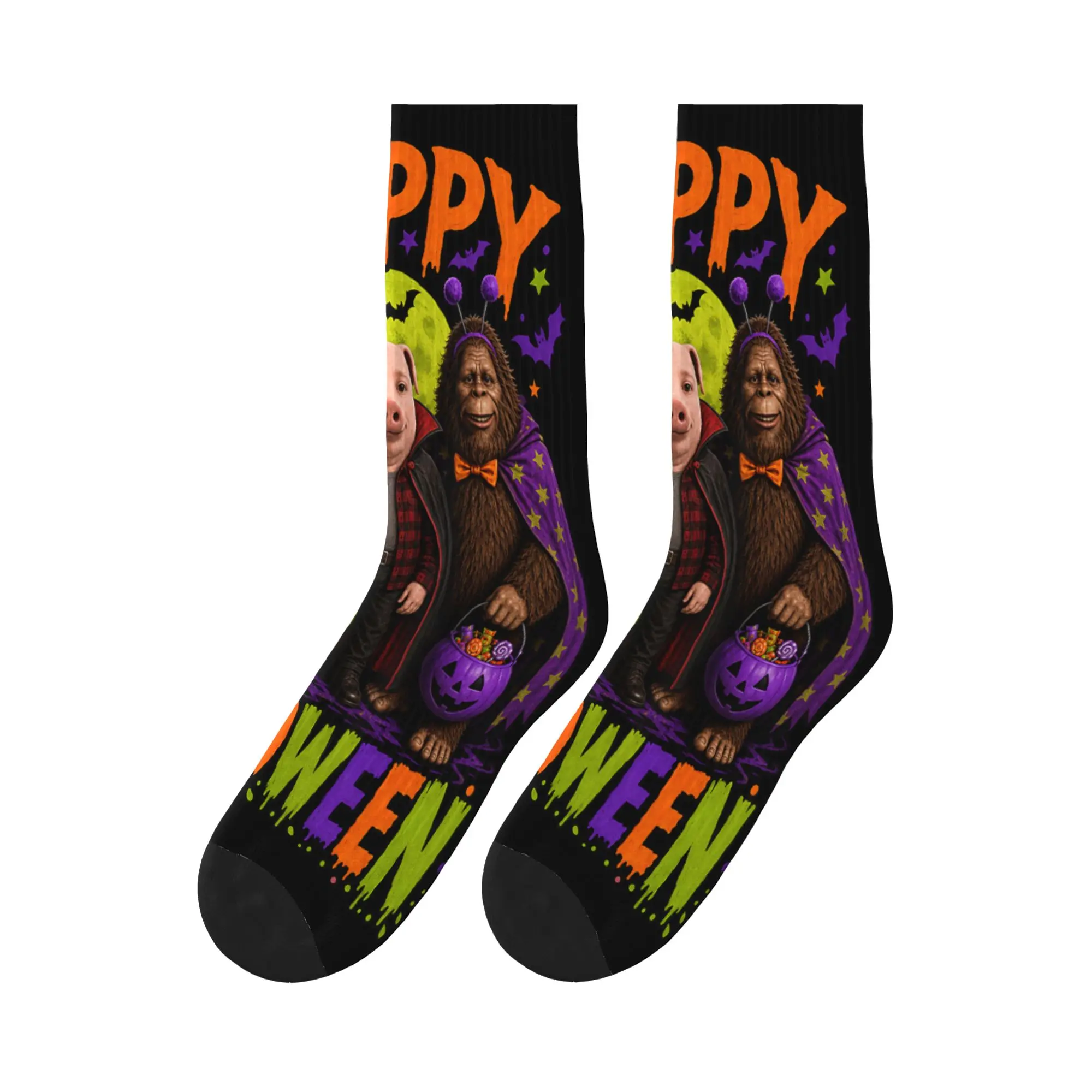 Happy Halloween Tung Tung John Pork Bigfoot Brainrot Meme Stockings Men Socks Comfortable Socks Autumn Outdoor Design Socks