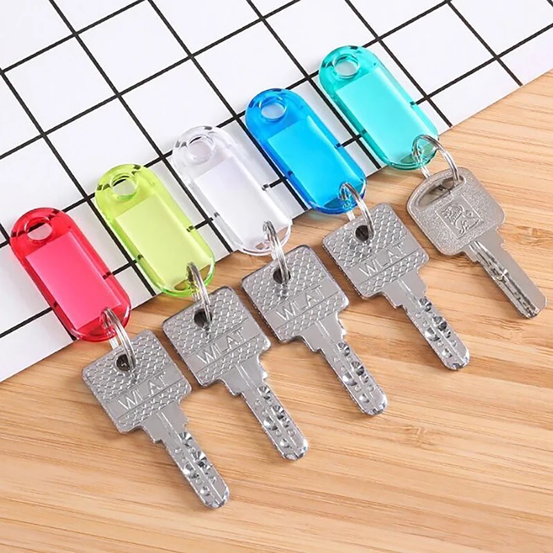 10 unidades/lote Etiqueta de Chave de Plástico Transparente com Argola Divisória e Janela de Exibição Dupla Face para Kit de Chaveiro DIY Material Artesanal