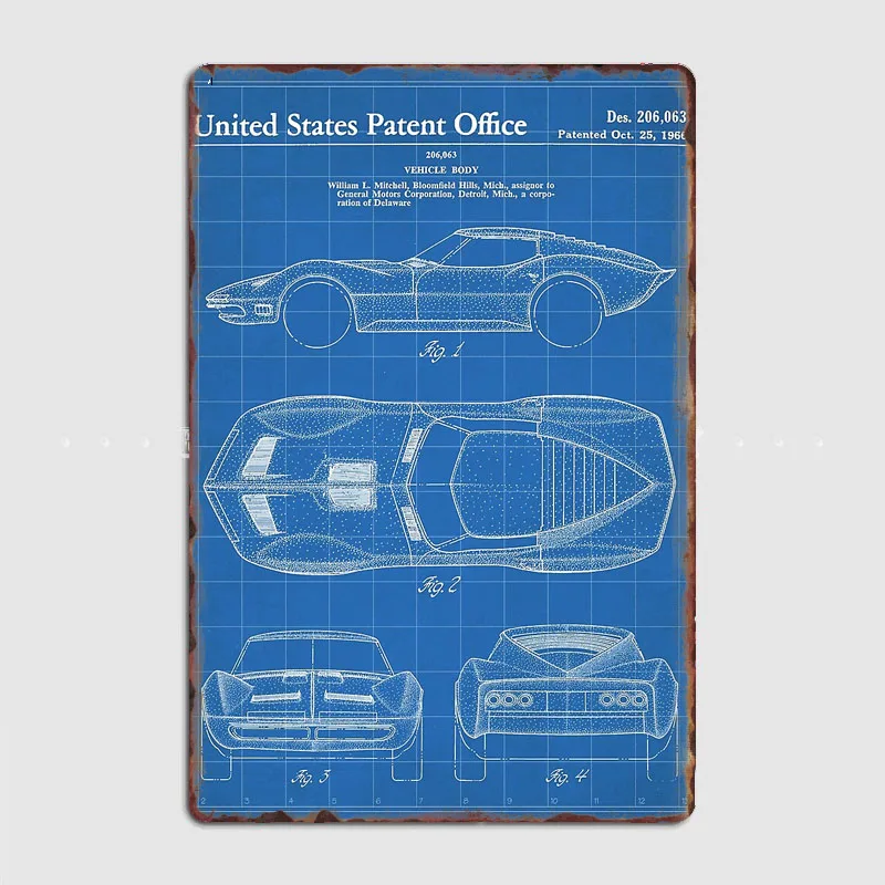 Corvette Patent Vintage Corvette Art Blueprint Metal Sign Living Plaques Poster Club Home Cave Classic Tin Sign Room Wall Decor