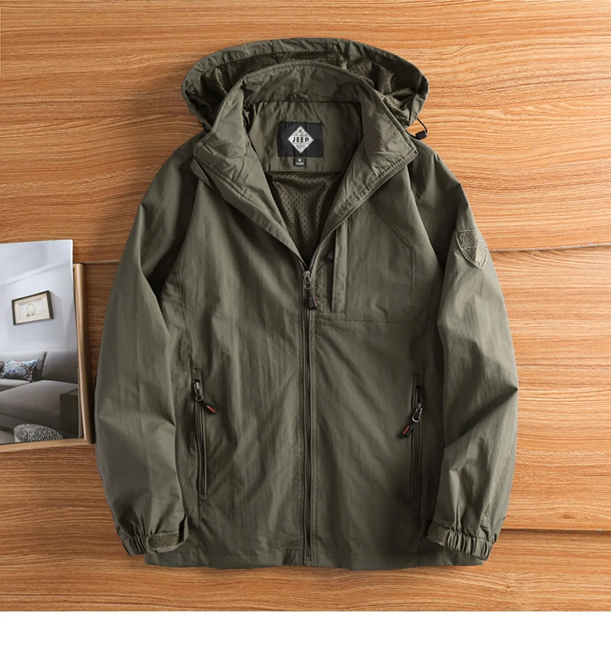 Neue wasserdichte Kapuzenjacken für Herren, lässig, winddicht, Herbst, leicht, mit mehreren Taschen, Wandern, Windjacke, abnehmbare Hutjacke – Detail 18