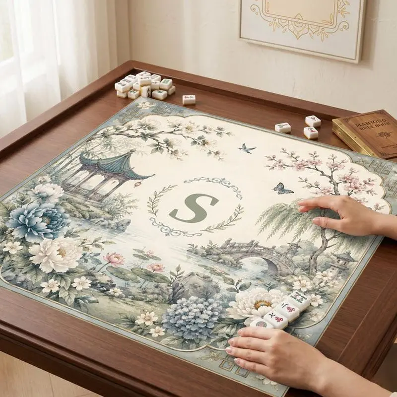 VIKAMA Ink Wash Jiangnan Pavilion Mahjong Mat Chinese Monogram Zoned Overseas Chinese American Mahjong Domino Cover
