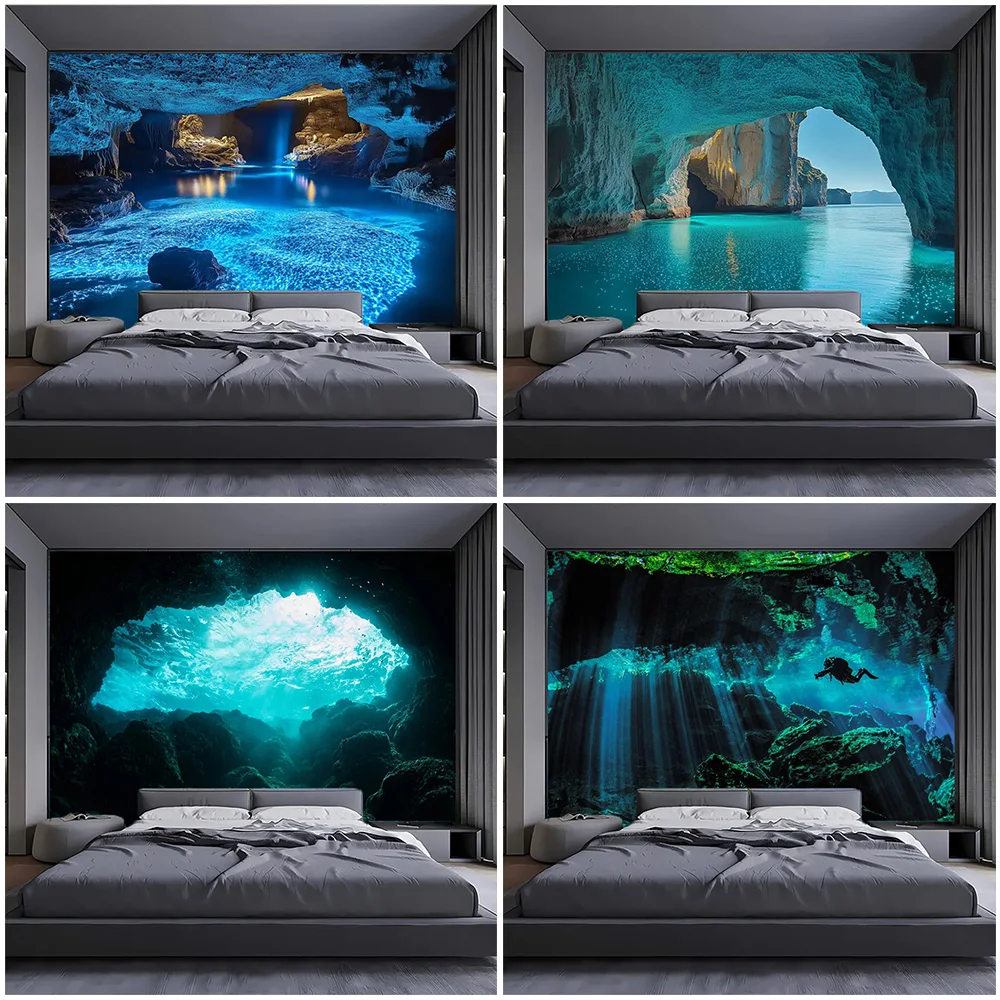 

Nordic Style Natural Oversized Blue Hole Landscape Room Decor Turquoise Ocean Arch Backdrop Wall Hanging Sea Party Decorations