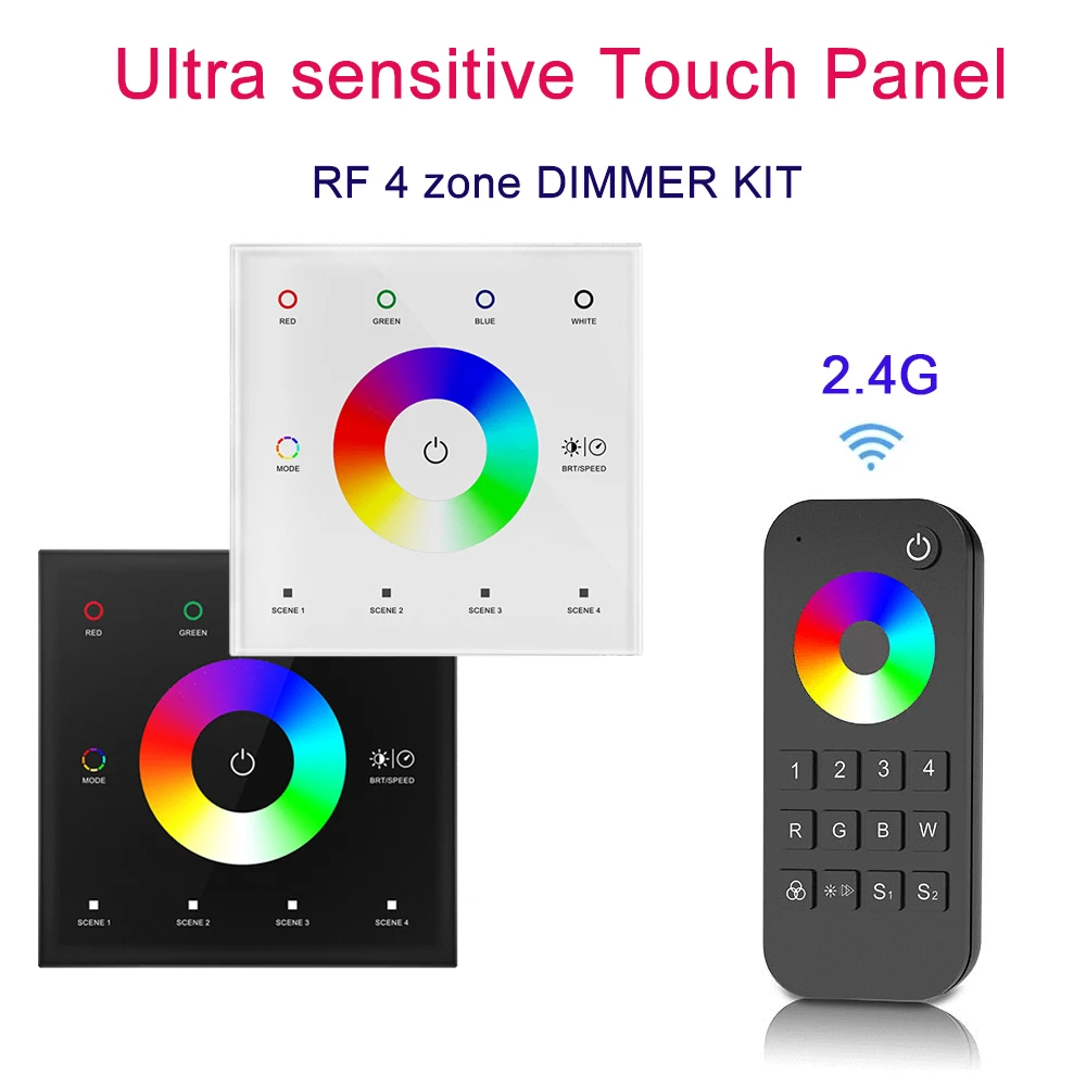 

T4 LED Dimmer PWM Constant Voltage 12V 24V 36V RT9 4 Zone CCT RGB RGBW LED Strip Dimming Kit Wireless 2.4G RF Remote Control