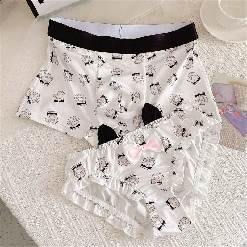 Sexy Couple Underwear Women Men\'s Boxers Panties Kawaii Cat Ears Underpants Boys Girls Lovers Femme Lingerie Briefs Panties