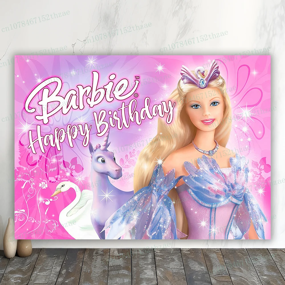 

Barbie Birthday Party Photo Background Baby Shower Photography Backdrop Pink Banner Decoration