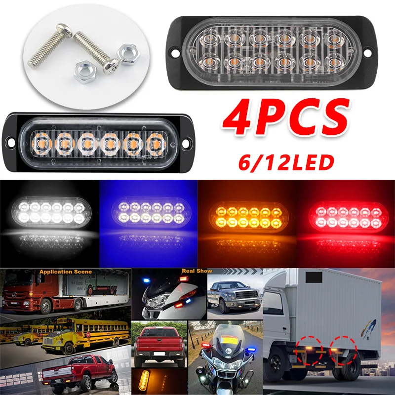 

4PC 12Led Car Strobe Light Emergency Flashing Light Wireless Remote Trailer Truck Police Flash Signal Lamp Warning Lamp 12V-24V