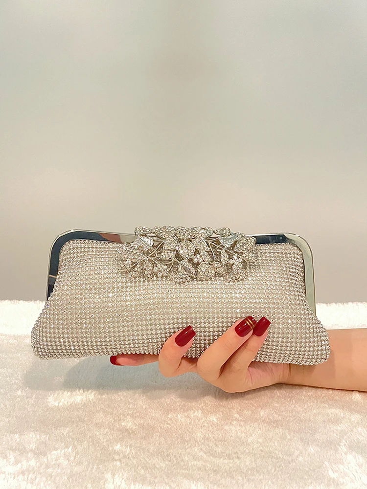 Bling Shiny Rhinestones Diamond Evening Bag Glitter Square Bag Luxury Women's Handbag Wedding Party Clutch Purse Shoulder Bag