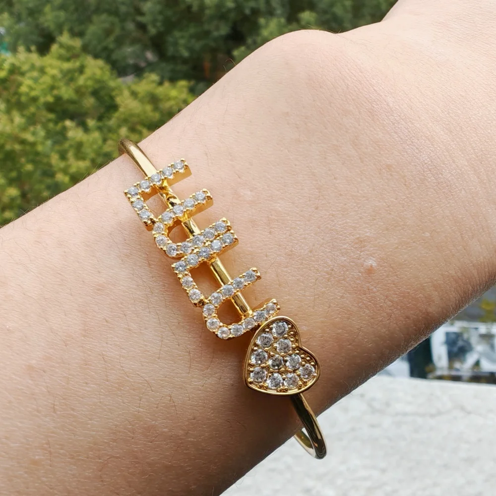 LeeChee 9mm Zircon Diamond Letter Custom Name Bangle Girls Copper Personalized Special Gift For Kids