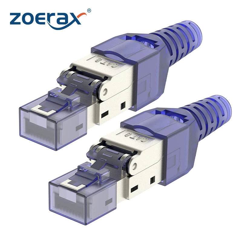 RJ45 CAT8 Cat7 CAT6A Connector Tool-Free, ZoeRax Toolless RJ45 Termination Plug Reusable Shielded for Ethernet Cables 10Gbps POE