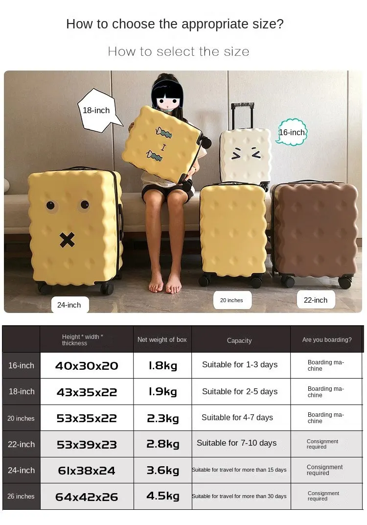 Cookie Suitcase Girl Small Size Luggage Lightweight Children\'s Suitcase on Wheels Cute Password Trolley Bags Students