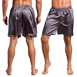 Men casual casa pijamas de cetim de seda shorts pijamas calças de dormir calças de seda simuladas casa boxers de cor sólida