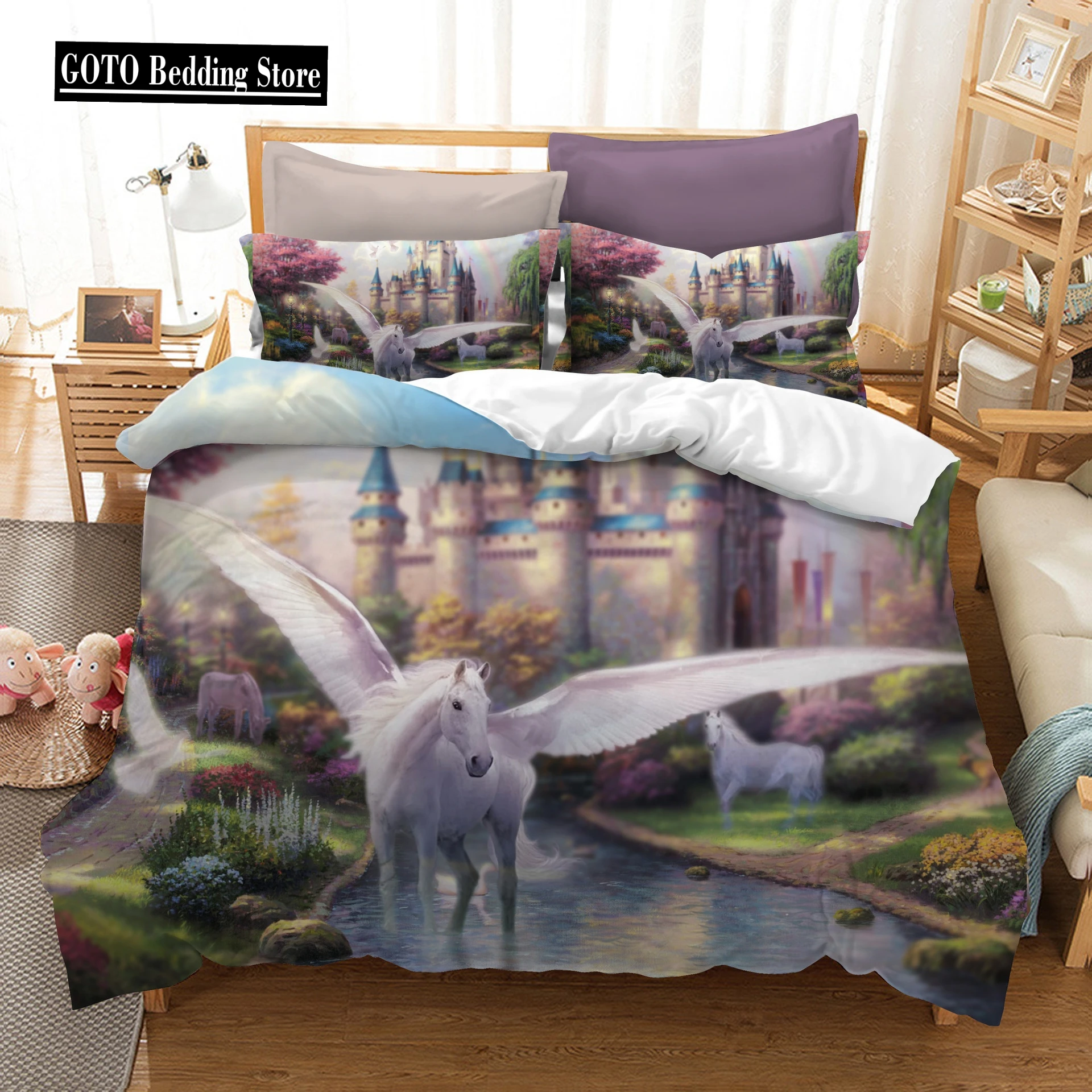 

Printed 3d Cartoon Forest Unicorn Bedding Set 3 Pcs Duvet Cover Sets Universe Queen King Quilt Cover BedLinen Bedspread Bedset B