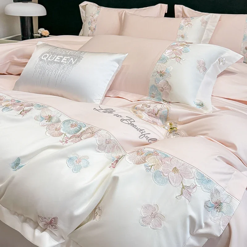 4pcs Luxury 100% Long-staple Cotton Duvet Cover Set Four-piece Set 100-count Cotton Quilt Cover Bed Sheet Kit Bedding Love Gift