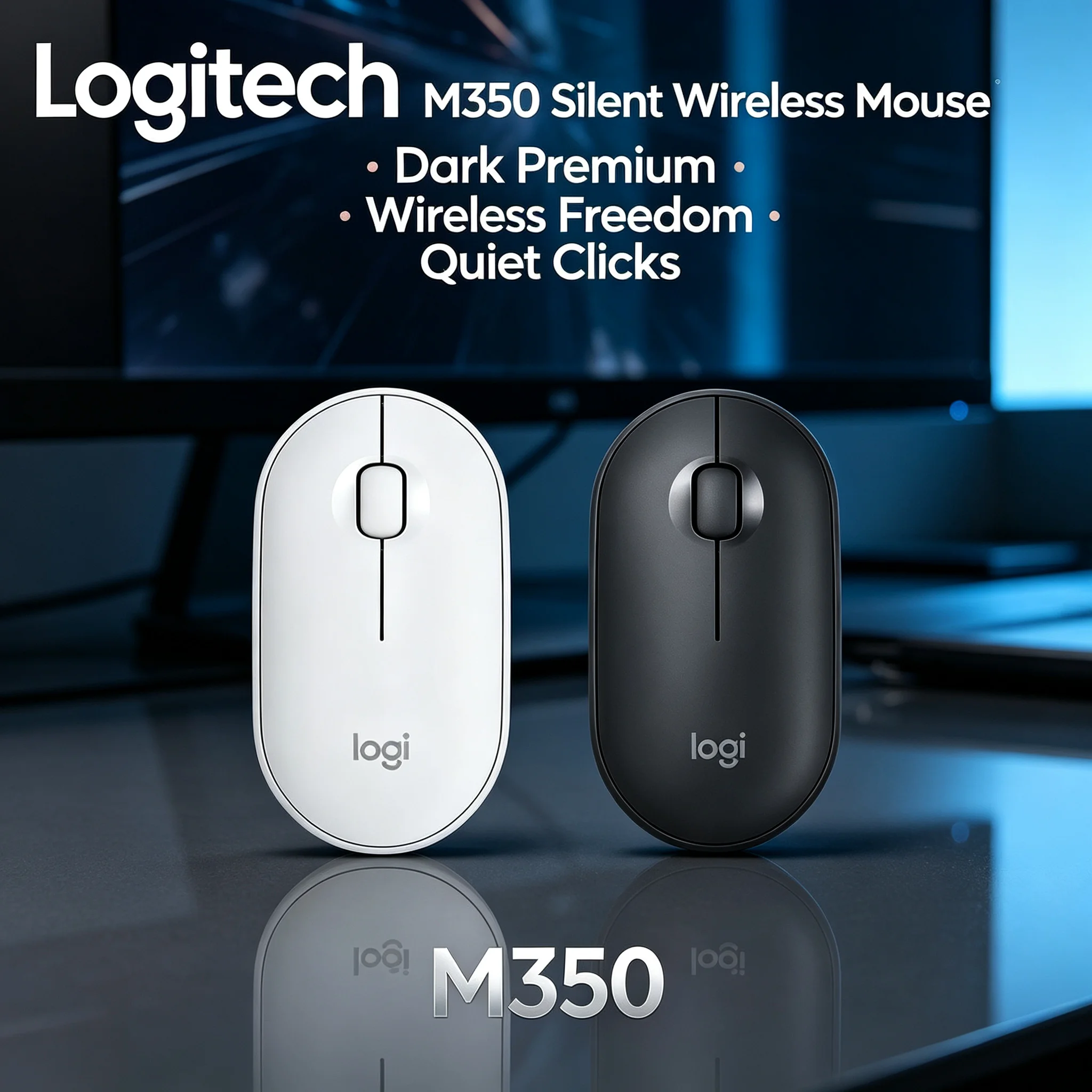 Logitech M350 2.4G Wireless Mouse Silent Slim Pebble Mice Multi Color For Office