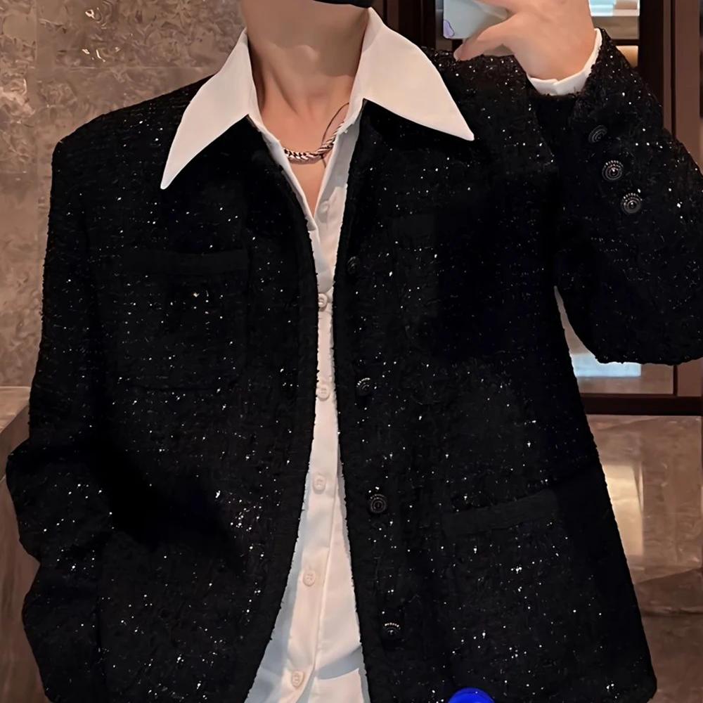 Mens Y2k Jacket Starry Sky Shiny Jacket Streetwear Fashion Trend Performance Youth Campus Long Sleeve Top Men'S Clothing 2024