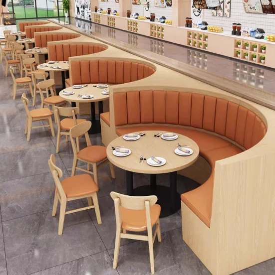 Restaurant Furniture Table and Chair Set Light Luxury Comfortable Solid Wood Double Semicircular Booth Sofa Commercial Furniture