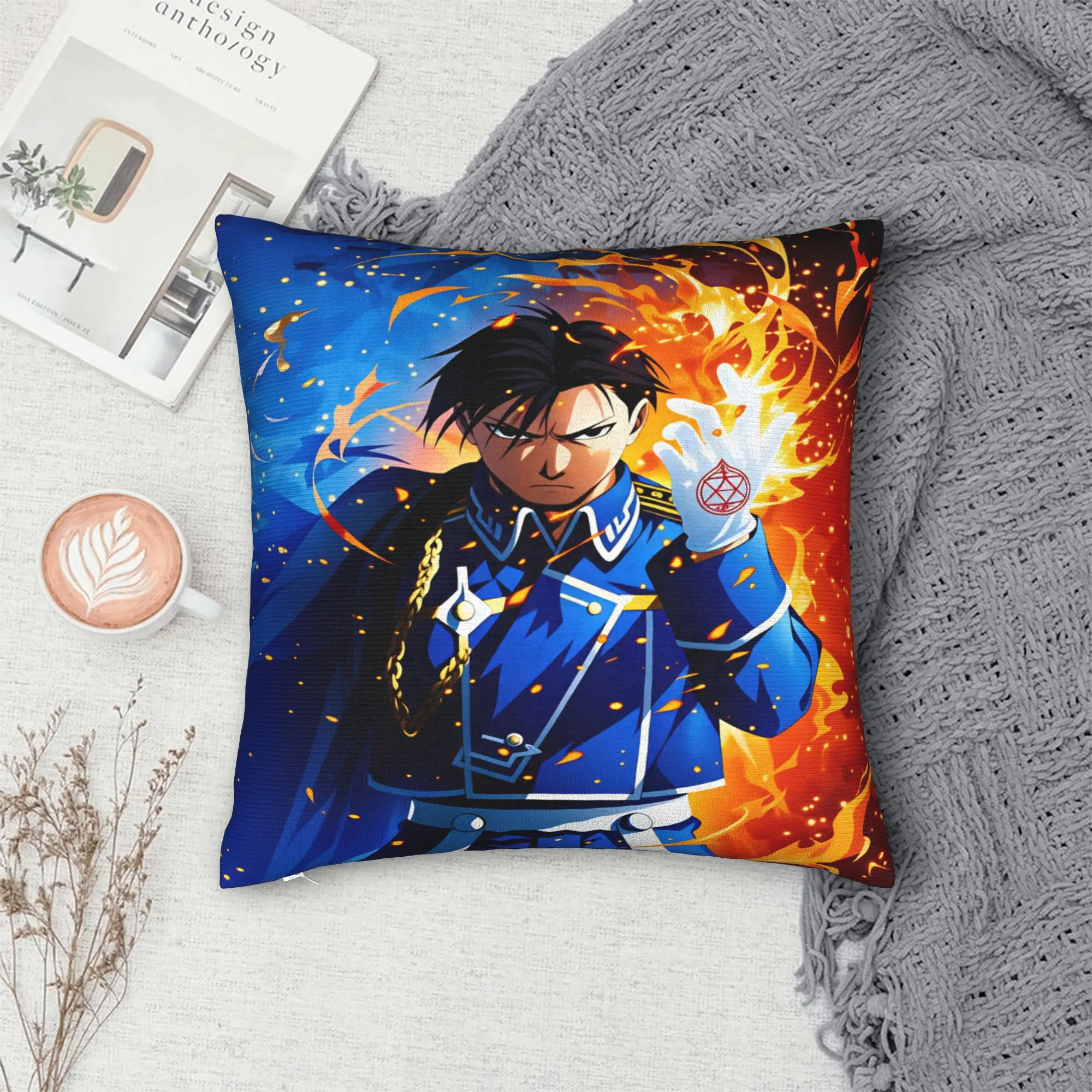 Roy Mustang Pillow Cover Fullmetal Alchemists Graphic Cushion Cover Vintage Pillow Case For Office Car Home Decor