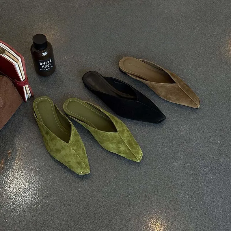 2026 New French Lazy Style Simple Mule Shoes Women's Head Cover Half Slip Outdoor Commuting Elegance Flat Heel Shoes