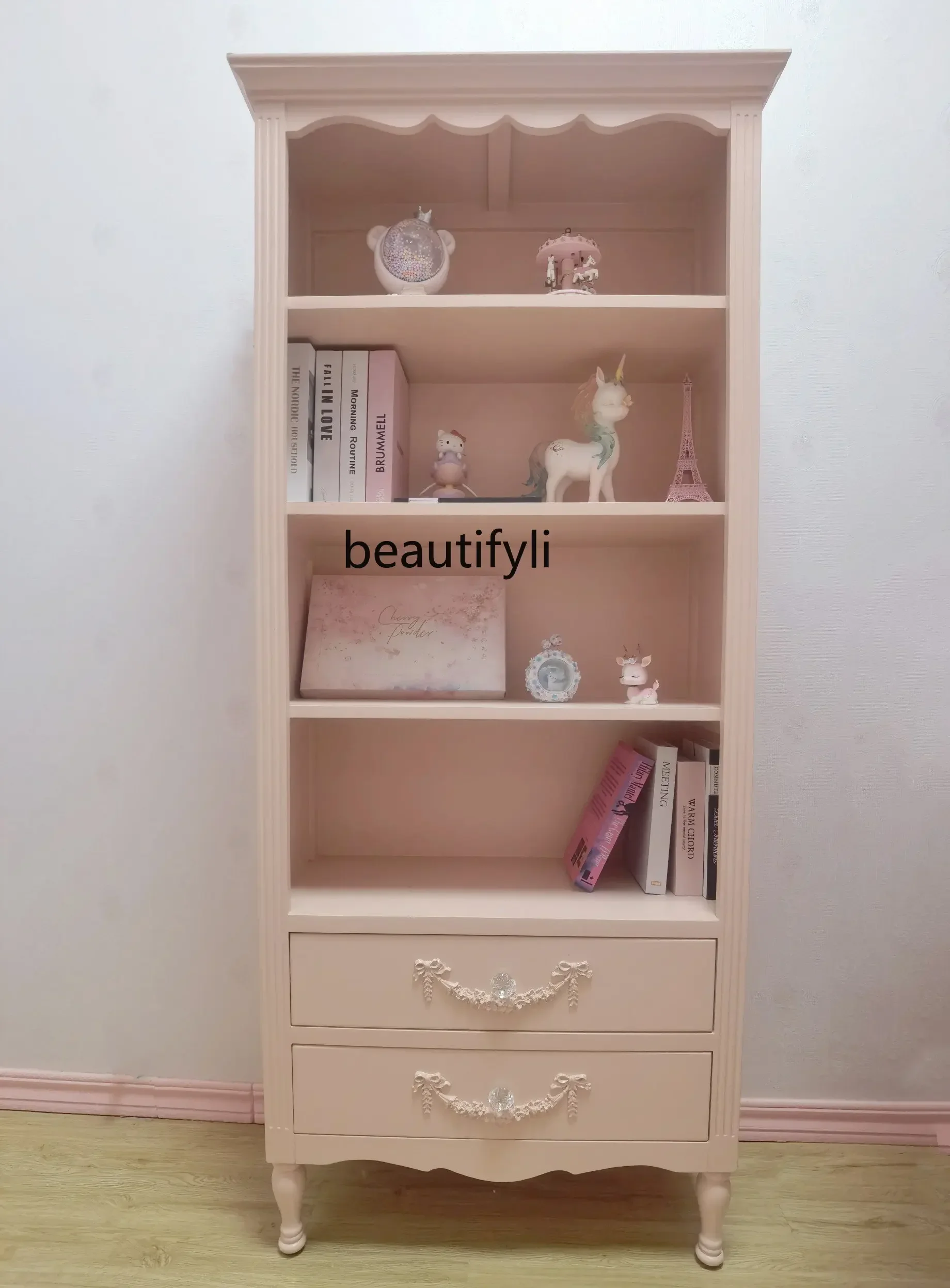 Cc182R1 Estante Francesa Estante e Prateleira de Armazenamento Moderna Pastoral Mão Escritório Display Rack Armário Rosa Integrado Boo