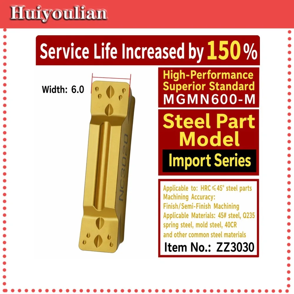 10pcs MGMN600-M ZZ3030 Carbide Grooving Insert Extended Tool Life for Steel 45# Q235 Spring Mold Steel Up To HRC45 6.0mm