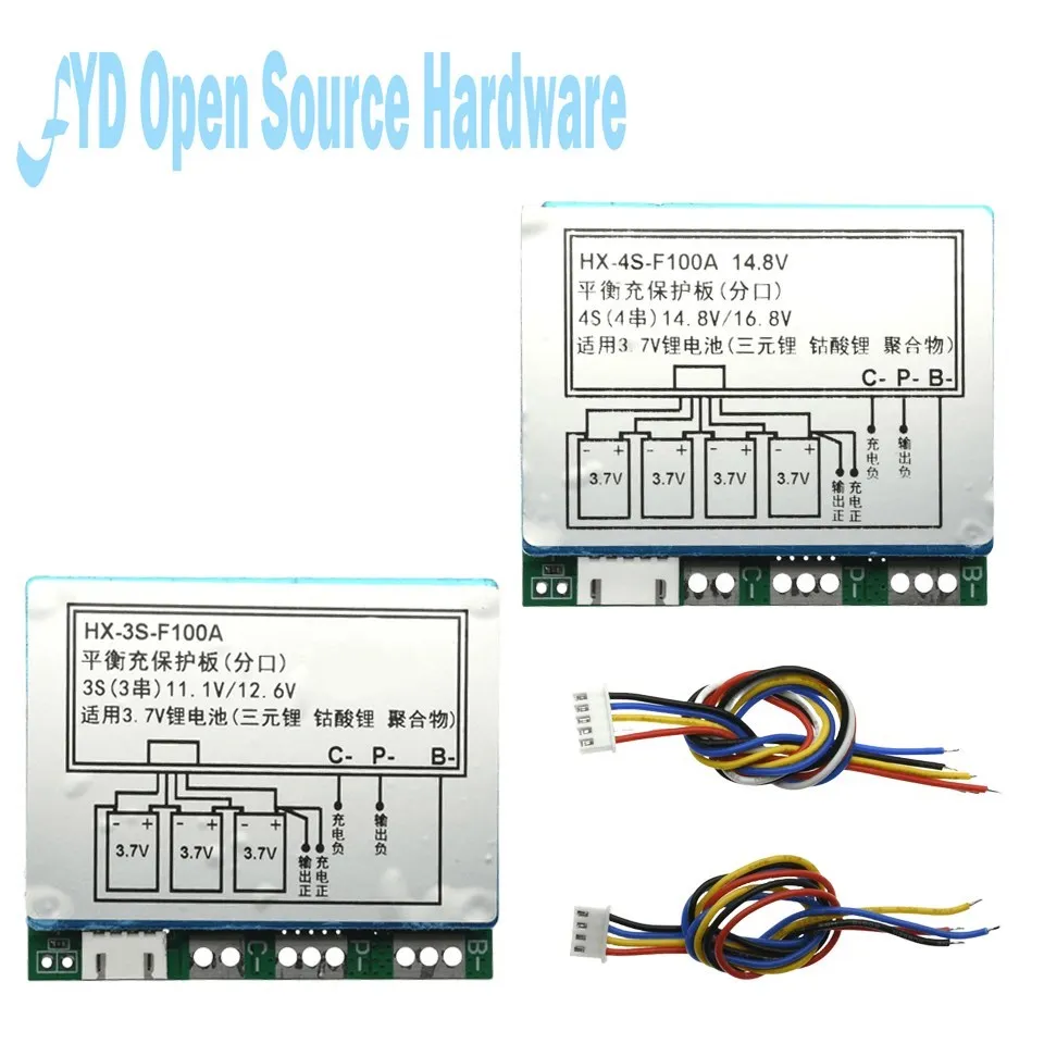 Three-string Four-string 12.6V 14.8V Lithium Battery Protection Board 3S 4S Series 11.1V Polymer 12V 100A Split Belt Equilibrium