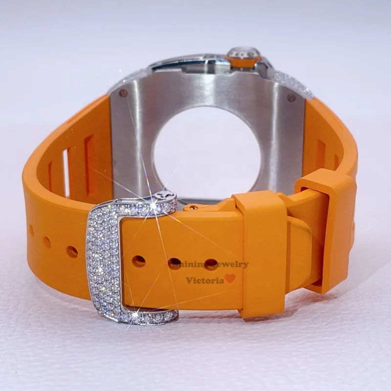 iced out vvs moissanite diamond hip hop custom made rubber strap watch case