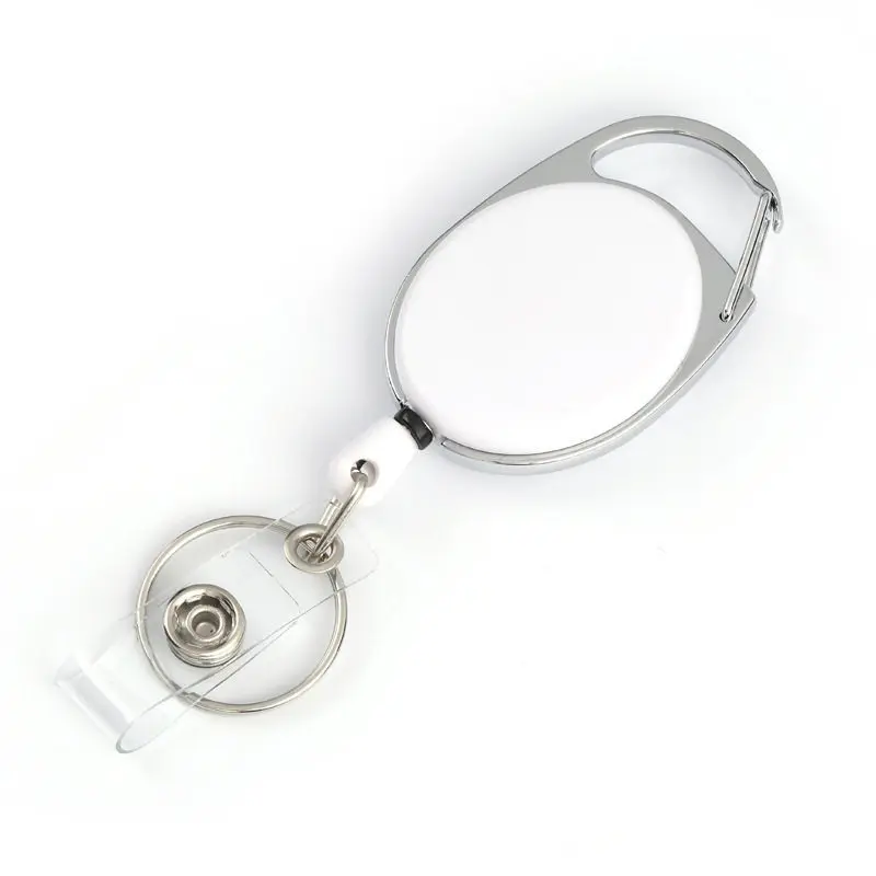 10-Pack Clear ID Card Holder with Retractable Reel Oval Zinc Alloy Frame Matte Surface  Keychain & Access Control Carabiner
