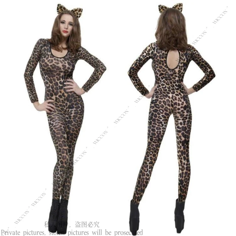 Tiger Cat Leopard Print Cosplay Costume Halloween Party Jumpsuit Woman Man Role Play Performance Dress Stage Costume Sexy