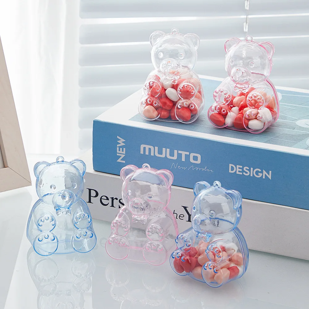 12PCS Transparent Teddy Bear Shaped Candy Box PS Plastic Children\'s Storage Box Festival Gift Wedding Decoration Can Packaging