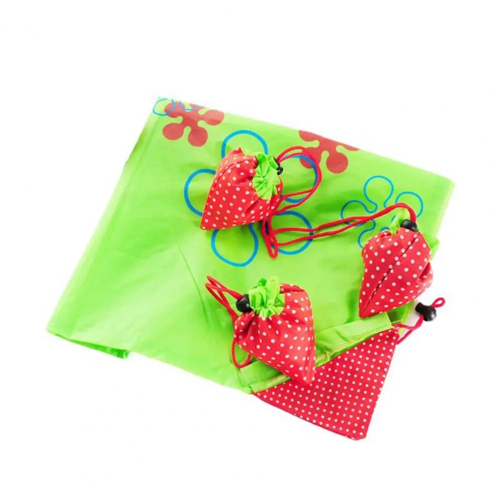 Strawberry Foldable Storage Bag Large Capacity Reusable Nylon Collapsible Strawberry Grocery Bag Shopping Bag Tote Handbag