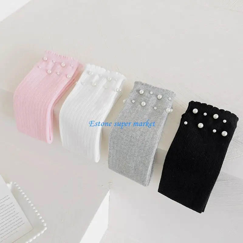 

090B Stylish Girls Over the Knee Socks Lovely Pearls Knee Length Socks Fun Fashion