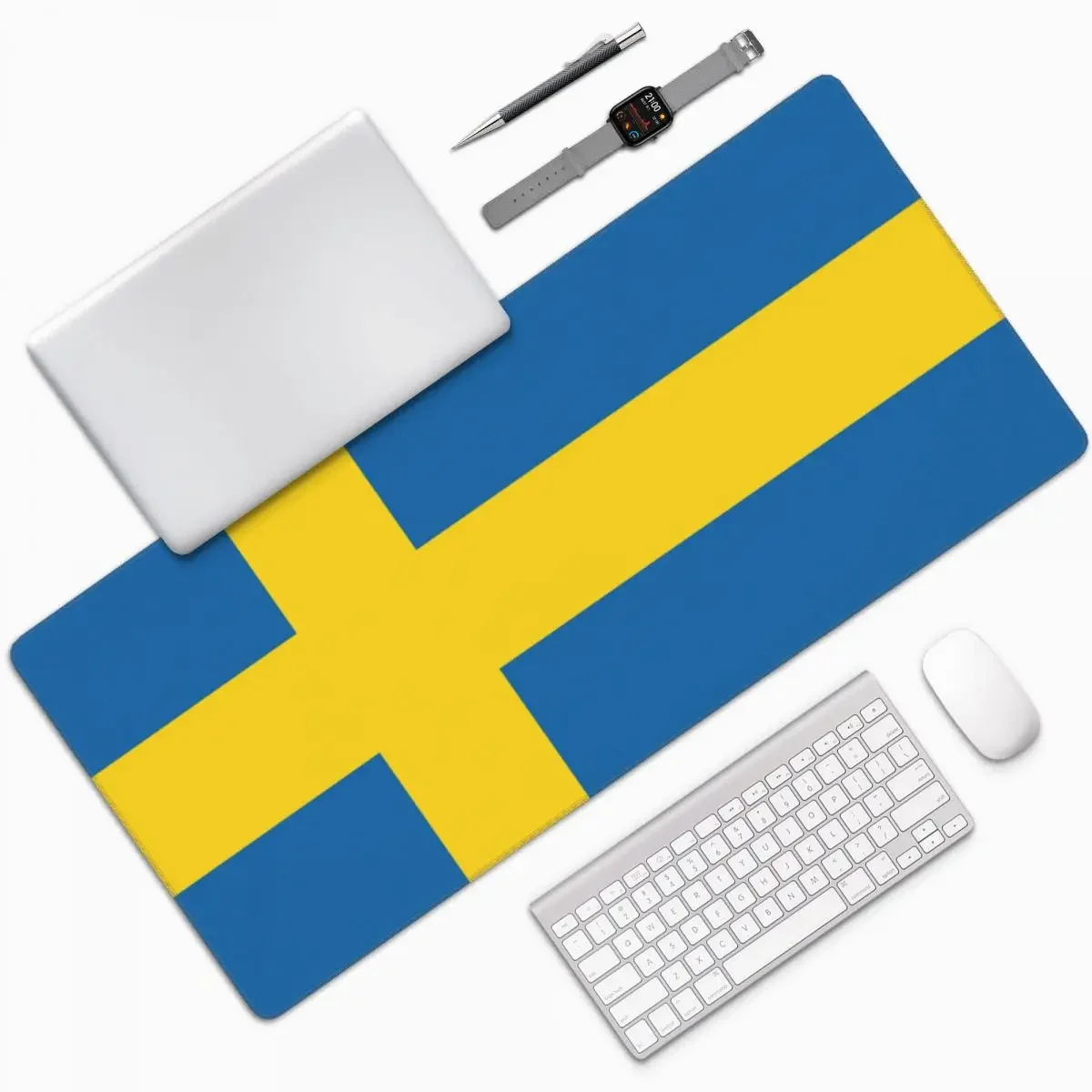스웨덴 국기 대형 마우스 패드 컴퓨터 키보드 마우스 매트 게이머 PC 노트북 책상 매트 사무용품 테이블 매트
