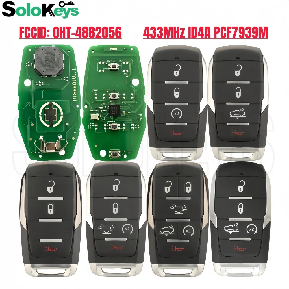 

SOLOKEYS OHT-4882056 68291692AD 68291691AD For Dodge Ram1500 Pickup 2019 2020+ Smart Proximity Remote Car Key 433.92MHz 4A Chip