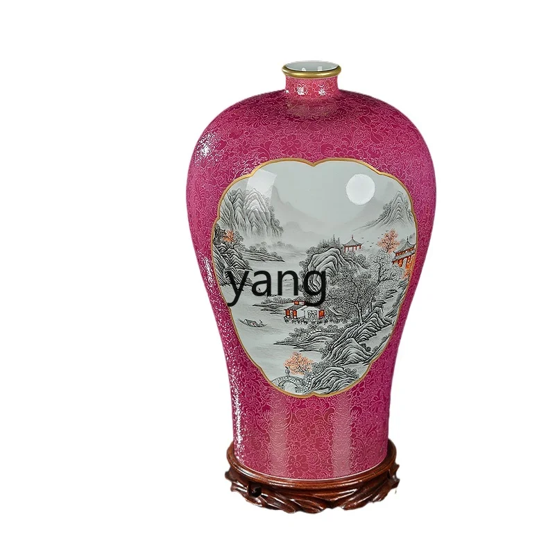 L'm'm Ceramic Vase Hand Painted Plum Vase Chinese Living Room TV Cabinet Decoration Porcelain Craft Decoration