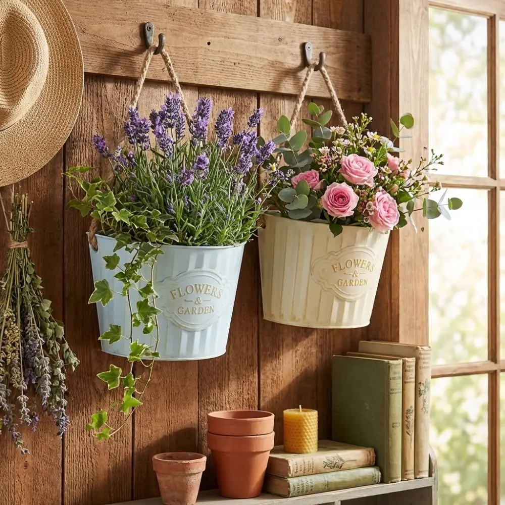Semi Round Hanging Flower Pot Retro Iron Art Plant Bucket Wall Mounted Planter Handmade Wall Mounted Flower Container