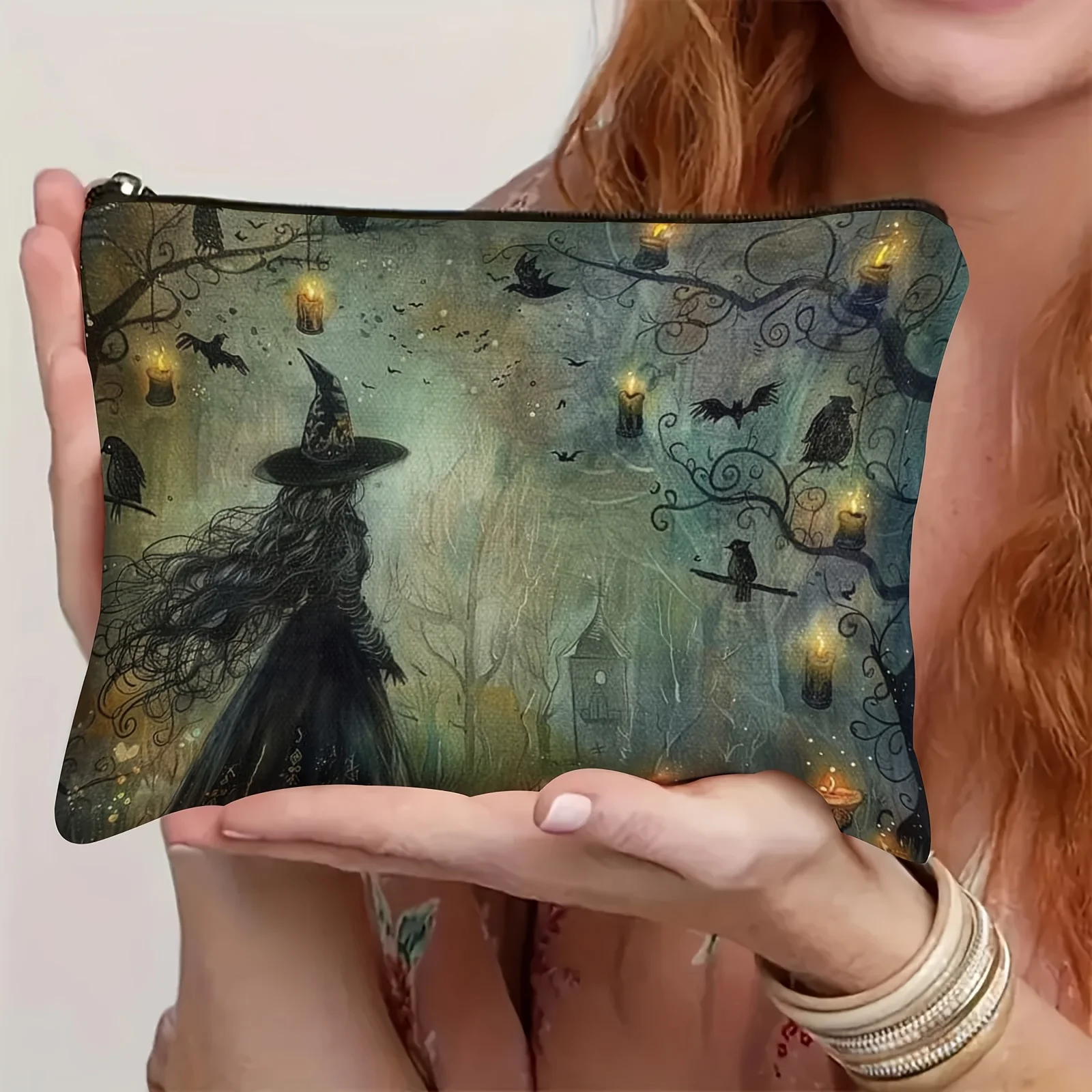 Halloween 1pc Witch-Themed Makeup Bag | Travel Cosmetic Pouch with Zipper, Lightweight & Versatile