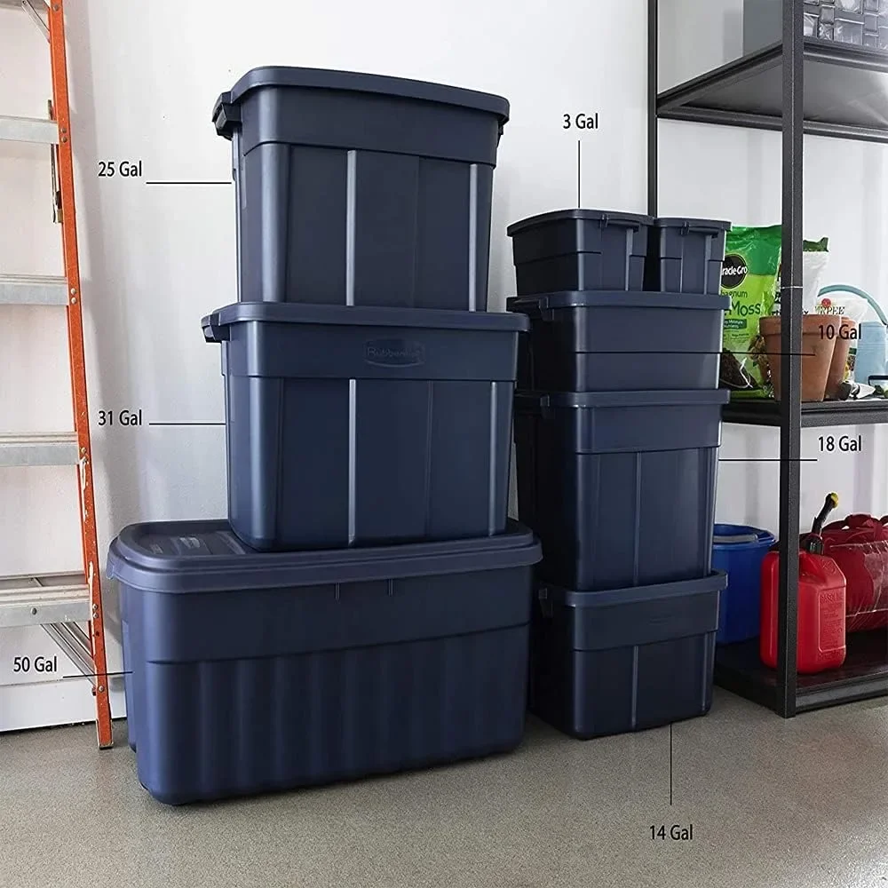 Storage box, durable stackable container, very suitable for garage storage, mobile boxes, etc., 18 gallons -6 packs