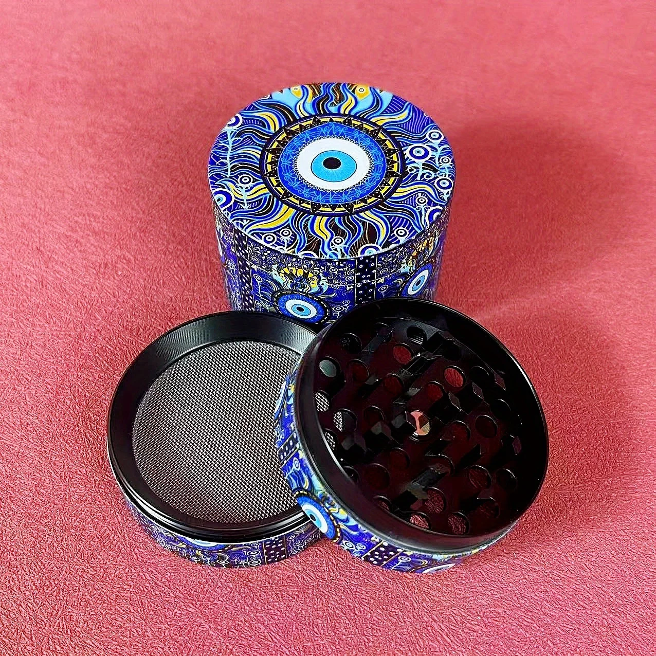 2inch Blue Eyes Herb Grinder 4-layer Pepper Mortar Salt Crusher Spice Corn Mill Tobacco Grass Grinder Cigarette Kitchen Tool