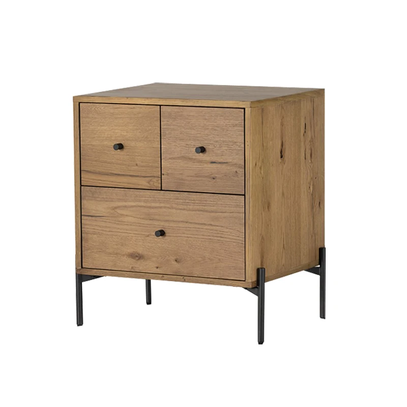 Rustic Farmhouse Nightstand - Live Edge Walnut & Black Metal Hairpin Legs