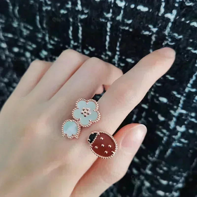 ES  2024 New Hot Fashion simple Rose Gold spring Ladybug ring Ladies lovely temperament luxury brand jewelry party gift view 2