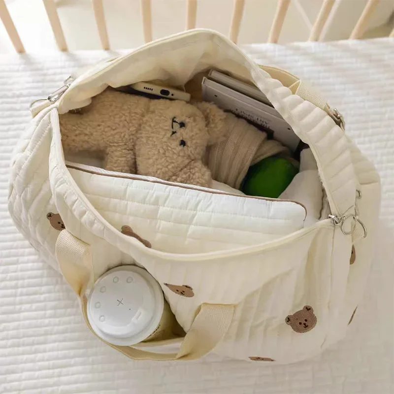 Universal Space Baby Diaper Bag with Zipper, Embroidery Mom Handbag Stroller Accessories Storage Bag for Diaper, Phone, Keys