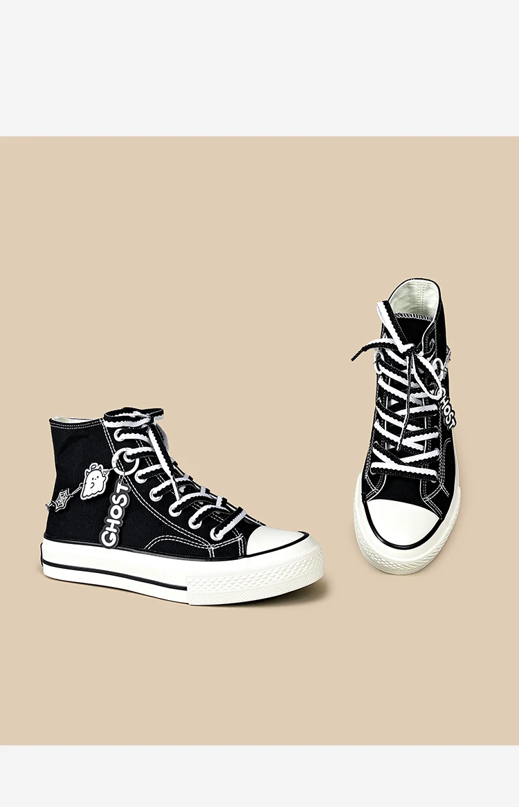 Amy und Michael Y2K Sweet Punk High-Top Canvas-Sneaker für Damen, schwarze Schnürschuhe, flache Freizeitschuhe, niedliche Charms-Schuhe für Teenager-Mädchen – Detail 11