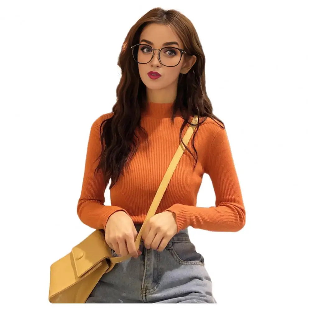 Langarm-Pullover mit halbem Roll kragen, stilvolles Damen-Strick hemd, halbhoch, langärmliges Oberteil für den Herbst