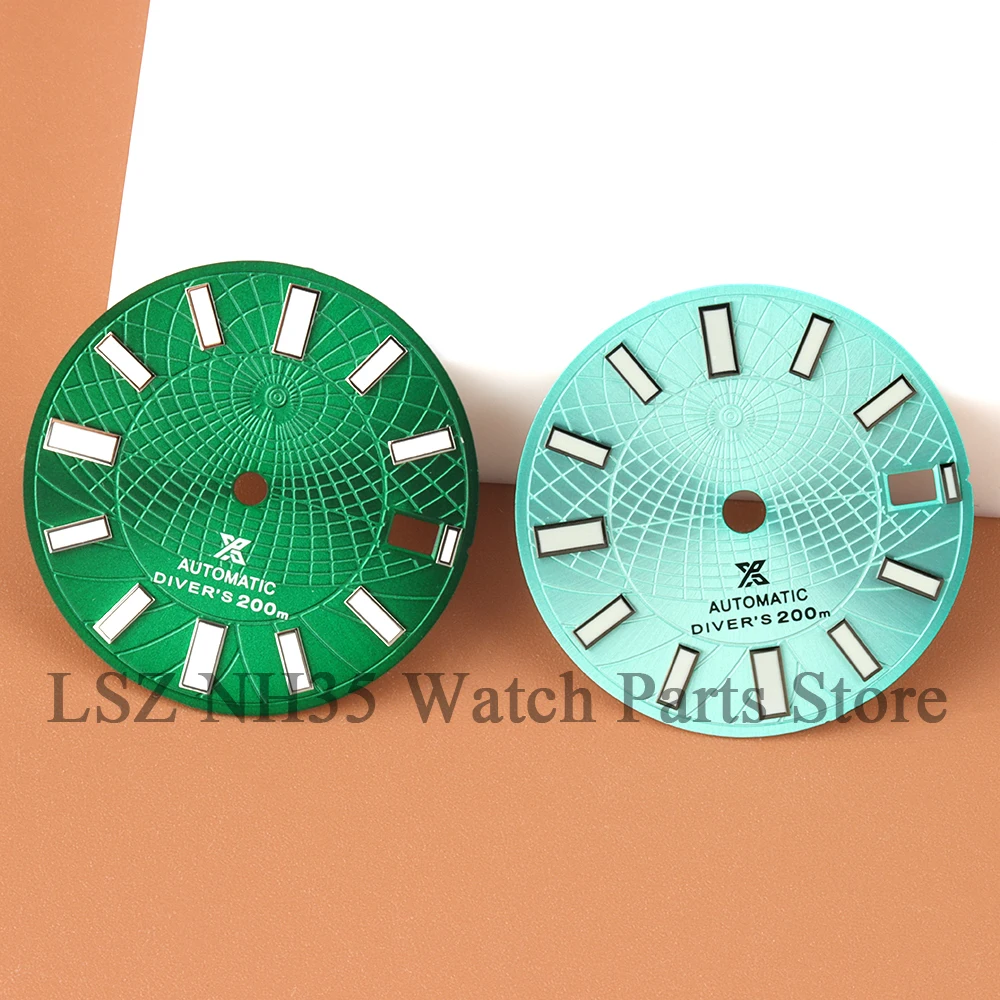 

28.5mm NH35 Dial Stainless Steel Watch Dial White/Blue/Black/Green Fit NH35 NH36 Movement Green Luminous Dial Accessories