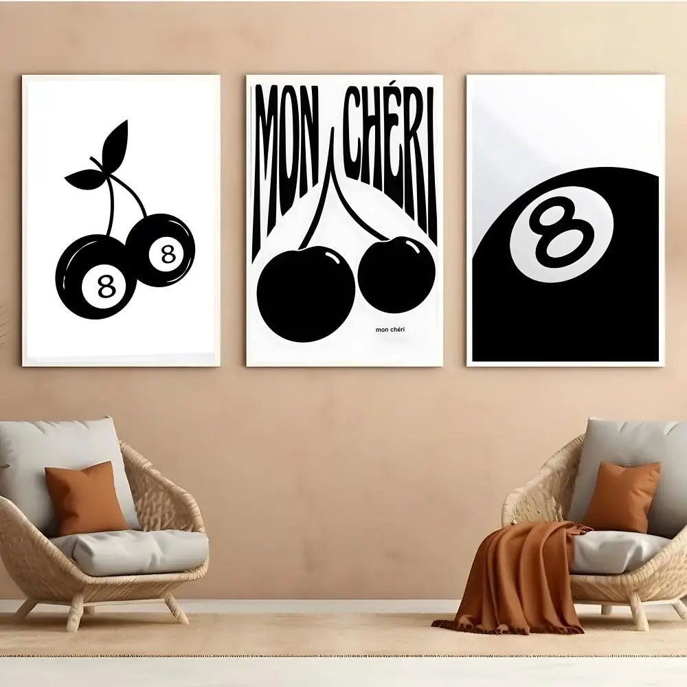 Black And White Billiard Cat Record Player Low Maintenance Hallway Designer Interior Accent Wipeable Durable Poster