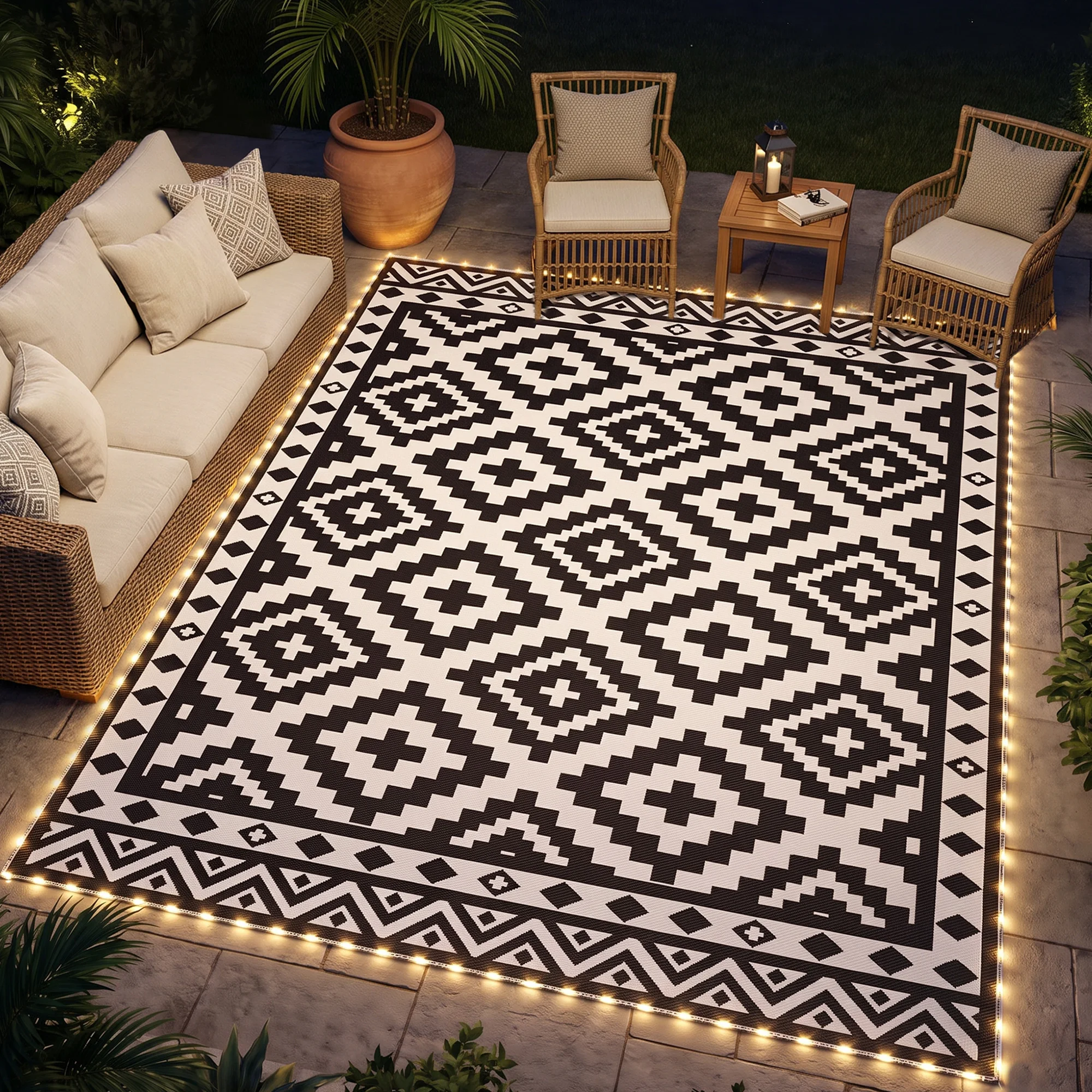 Outdoor Rug Carpet Reversible 10' x 8', Black